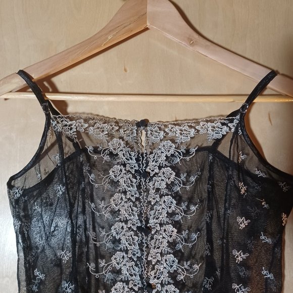MERCER & MADISON VINTAGE Black Cream Floral Lace 5 Button Camisole Bustier_XL - Picture 4 of 9